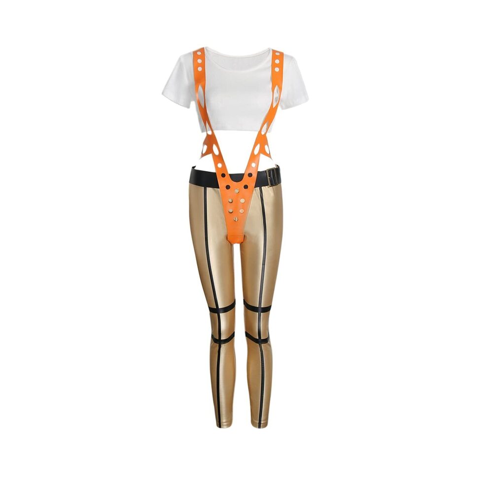 9665 The 5th Fifth Element Role Play Leeloo Costume Orange Suspender Sexy